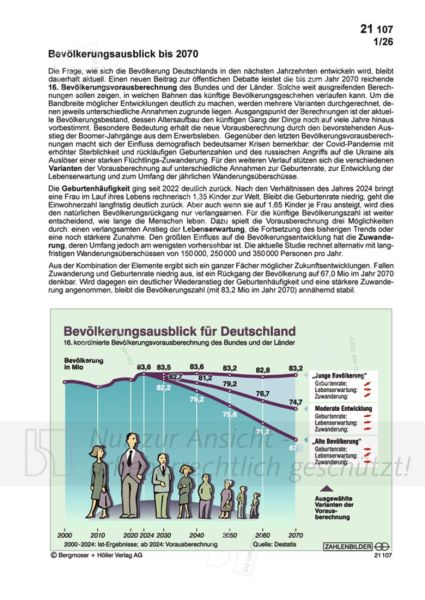 Bevölkerungsausblick bis 2070