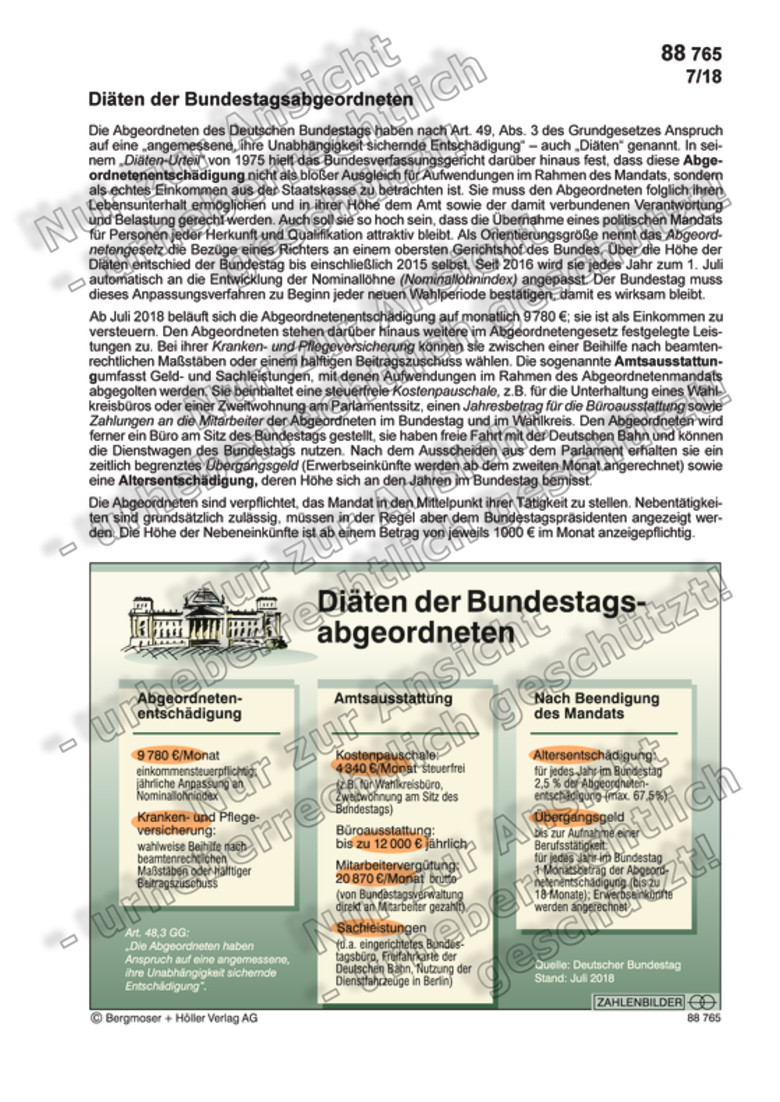 Diaten Der Bundestagsabgeordneten Staatsaufbau Verfassung